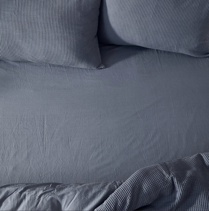 Hebden Washed Cotton Fitted Sheet Denim Blue - King Size by Yard