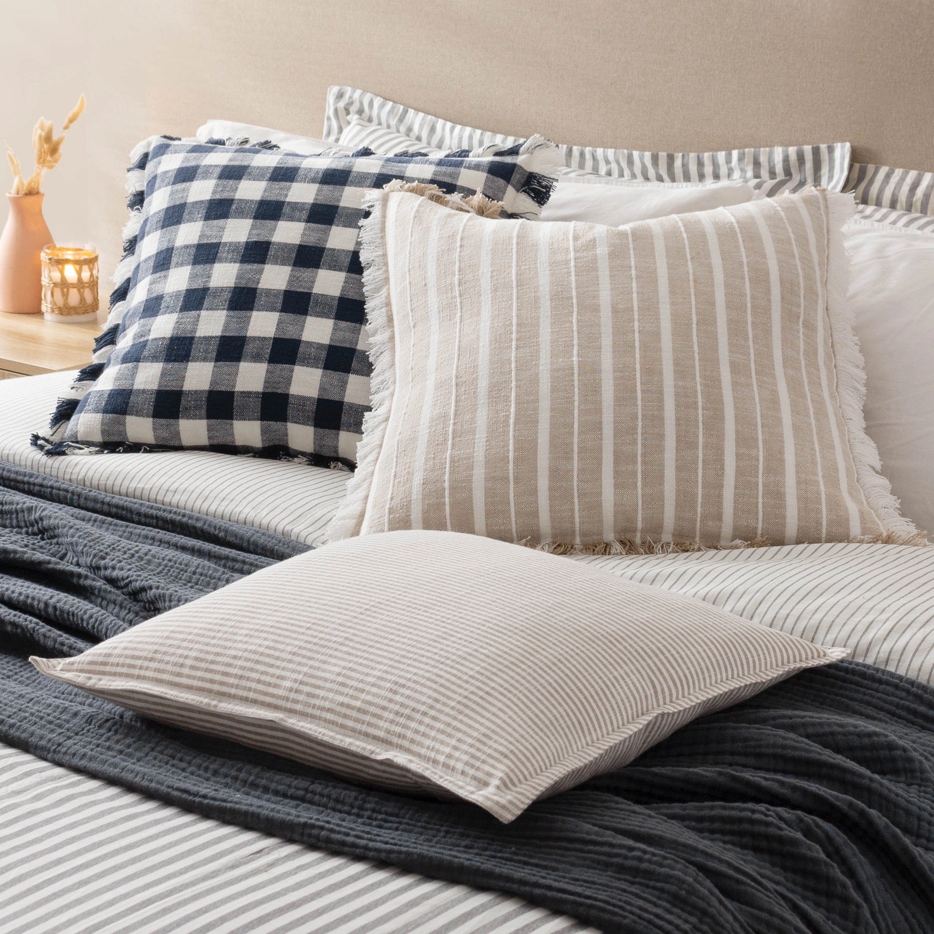Truro Stripe Reversible Feather Filled Cushion Natural by Yard
