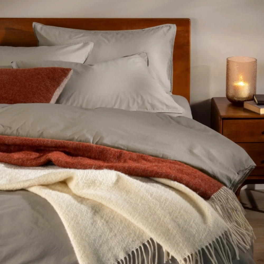 Burnt Orange Reversible Pure Wool Throw