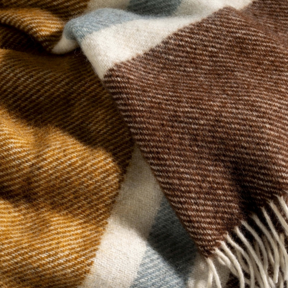 Walnut/Ochre Brushed Wool Multi Stripe Throw