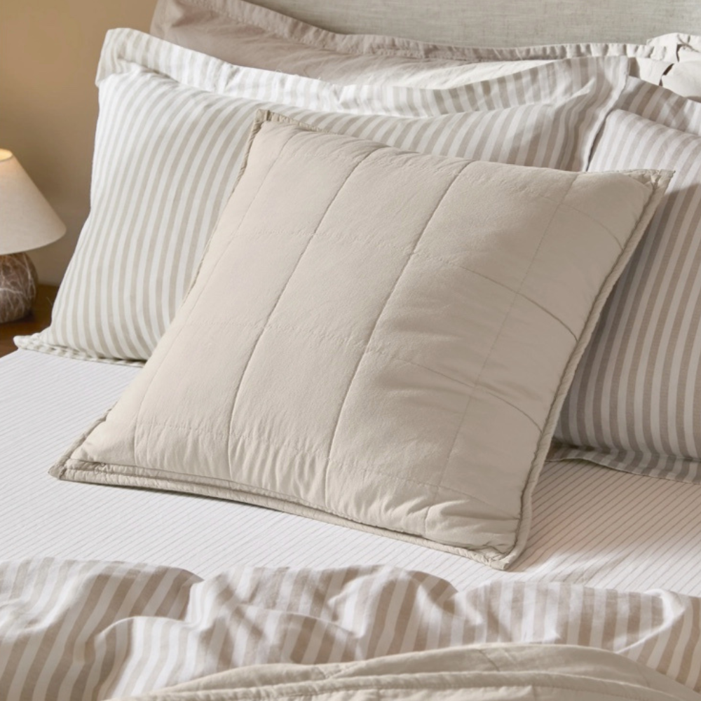 Hebden Quilted Washed Cotton Cushion — Stone by Yard