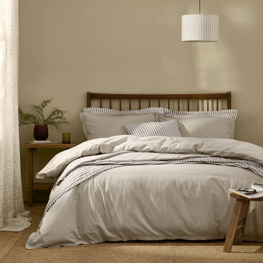 Hebden Washed Cotton Duvet Cover Set Stone - King Size by Yard