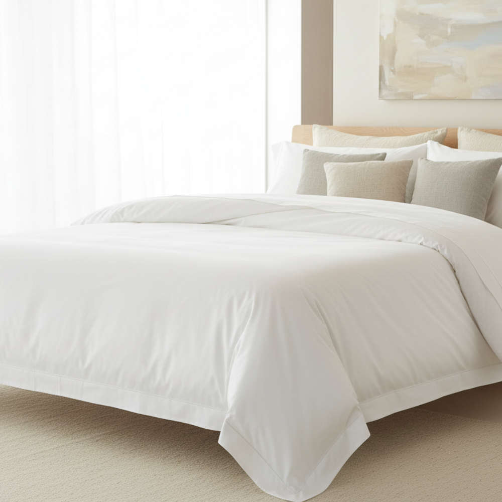Oxford 200 Thread Count Border Panel 100% Cotton Duvet Cover Set White by Paoletti