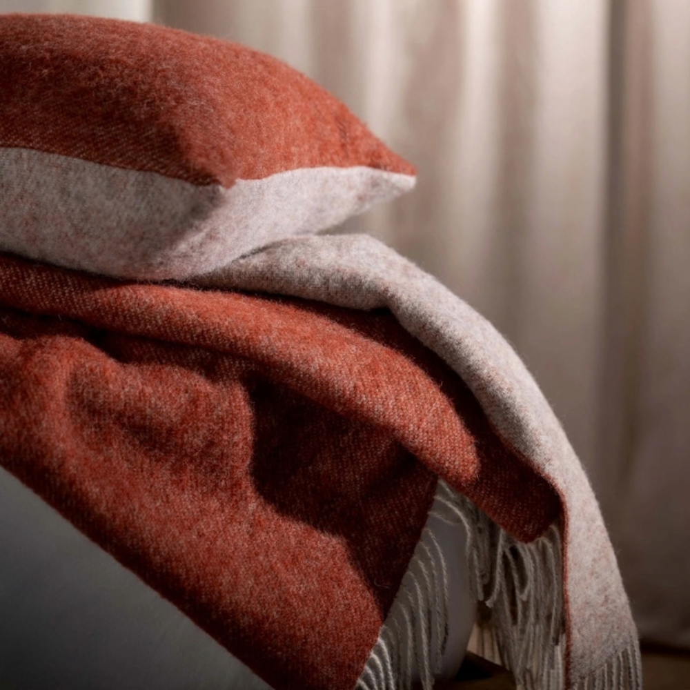 Burnt Orange Reversible Pure Wool Throw