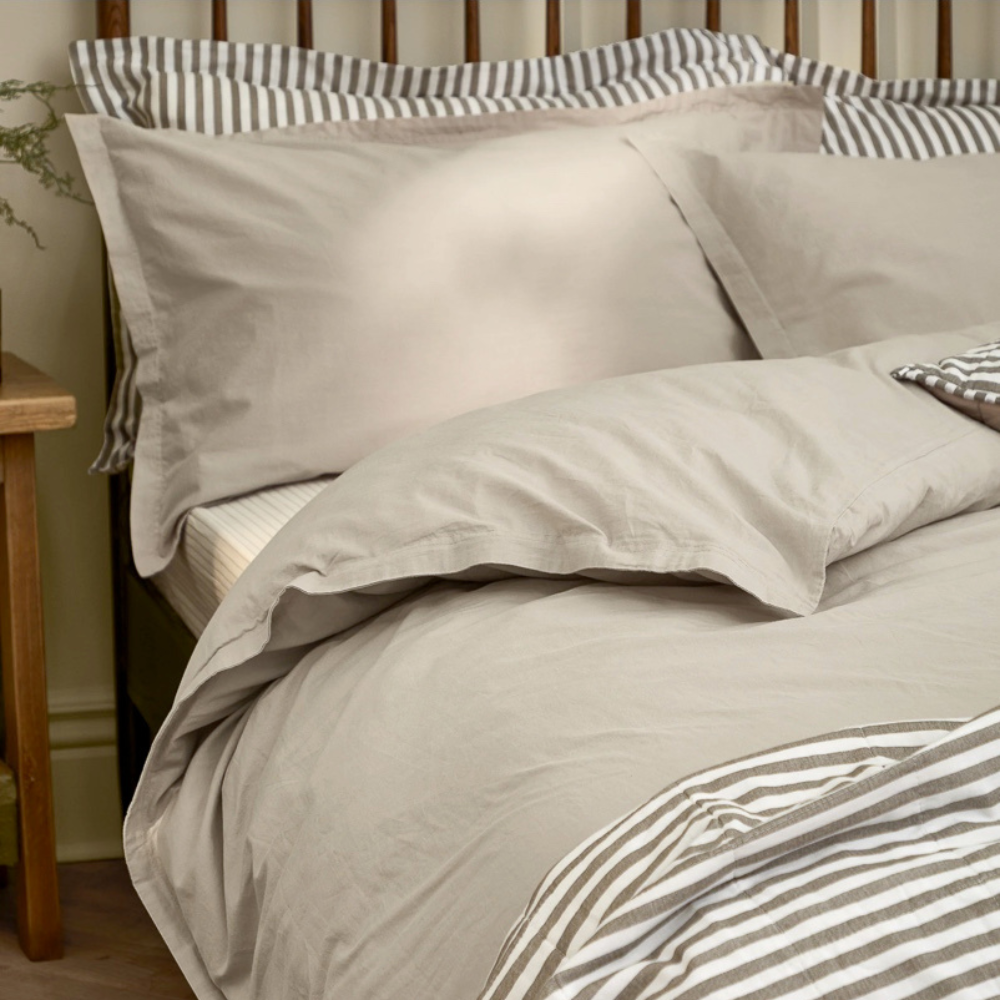 Hebden Washed Cotton Duvet Cover Set Stone - King Size by Yard