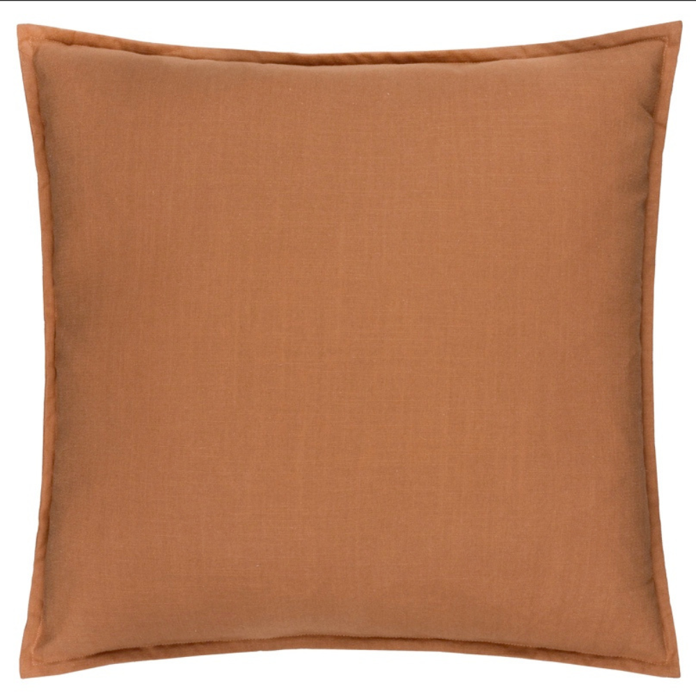 Slub Cotton Oxford Border Feather Filled Cushion Toffee - 50x50cm by Yard