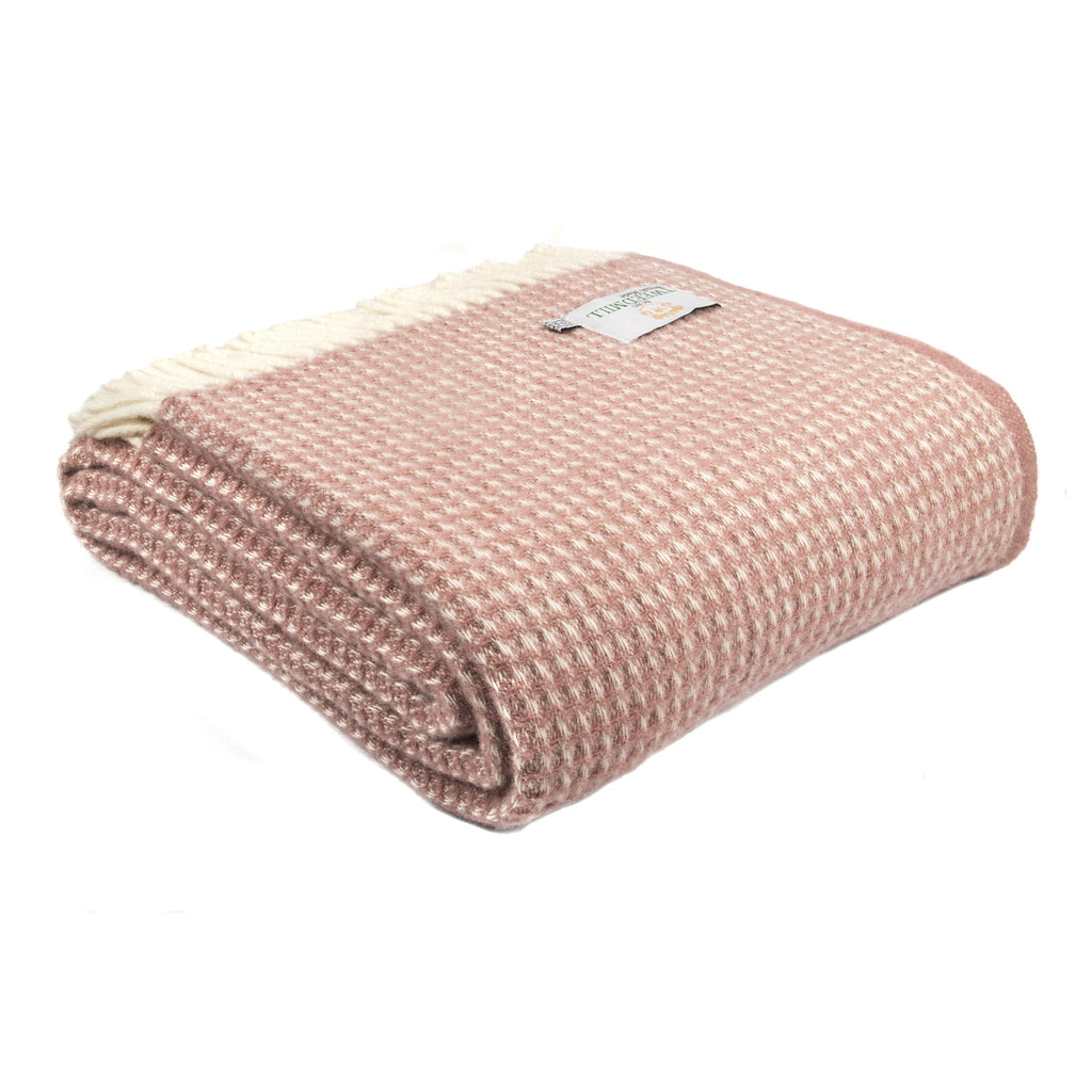 Waffle Extra Large Pure New Wool Blanket - Dusky Pink by Tweedmill