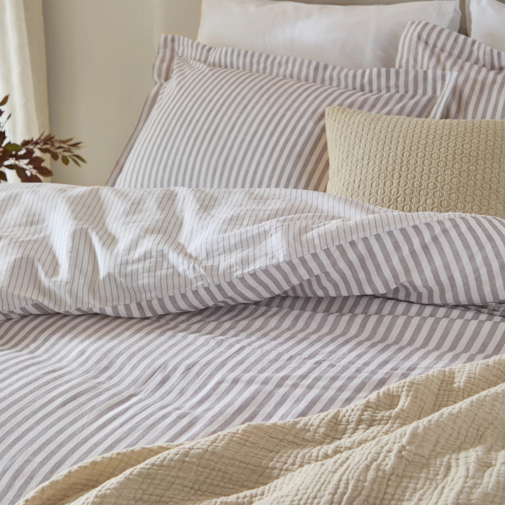 Hebden Mélange Stripe Cotton Duvet Cover Set Mauve - King Size by Yard