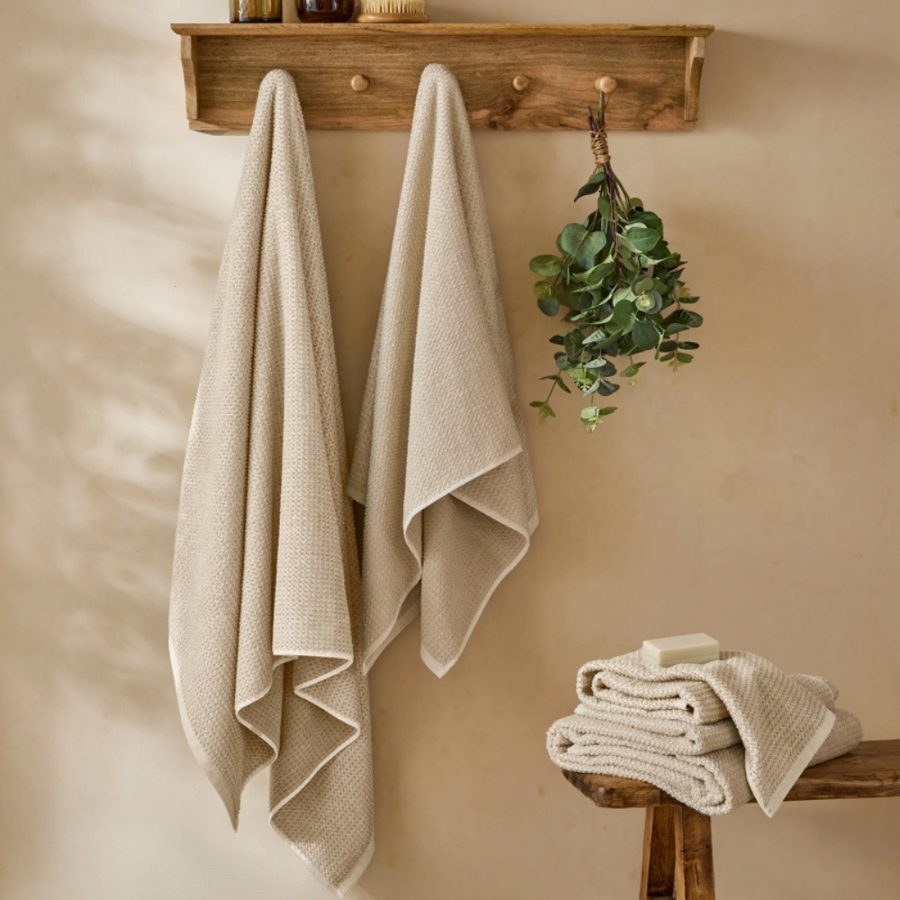 Hebden Textured Waffle Bath Sheet Stone - 100x150cm by Yard