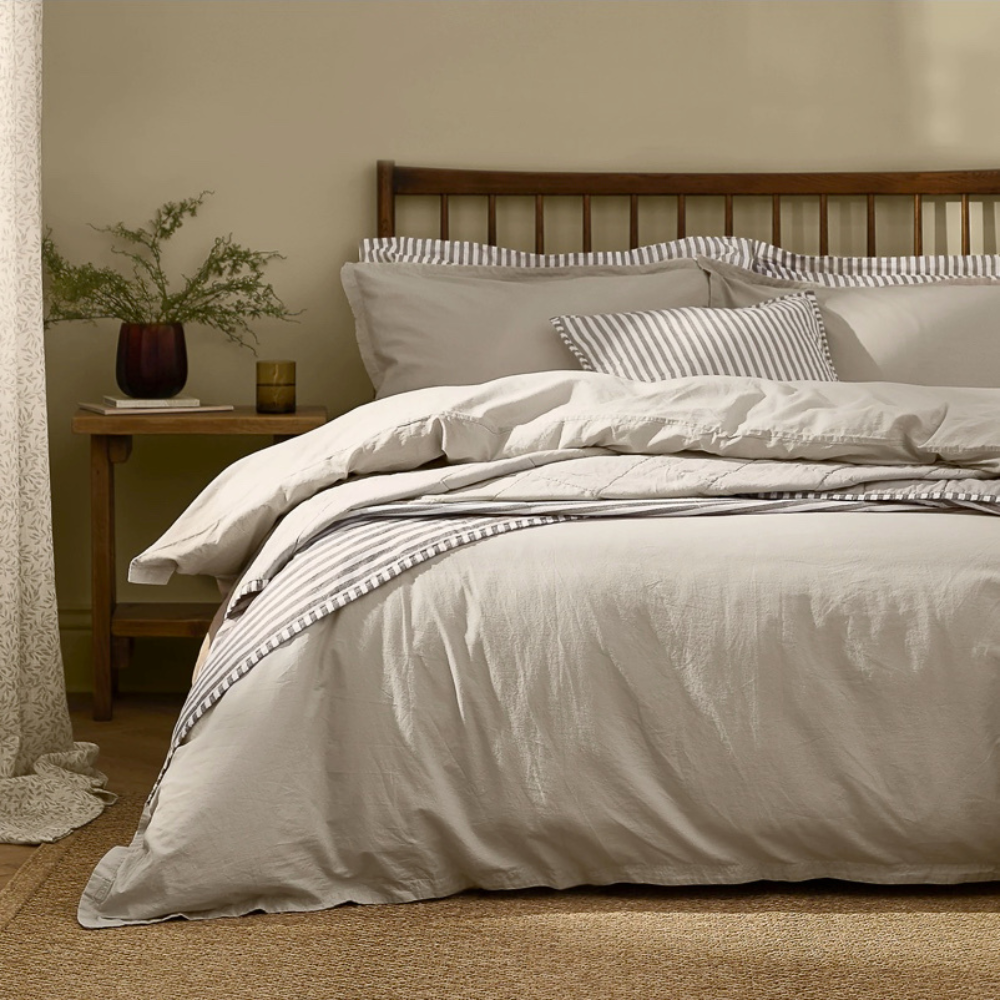 Hebden Washed Cotton Duvet Cover Set Stone - King Size by Yard
