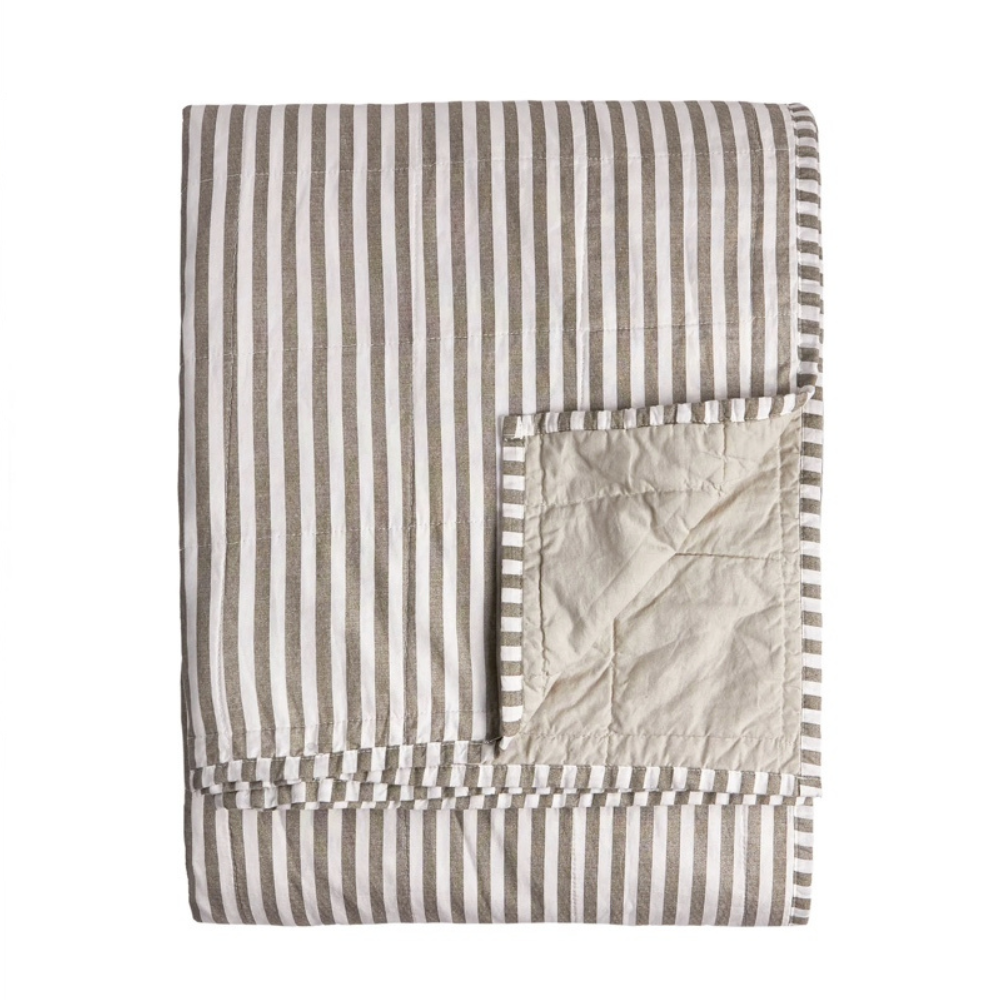 Hebden Quilted Stripe 100% Cotton Bedspread - Mole/Stone by Yard