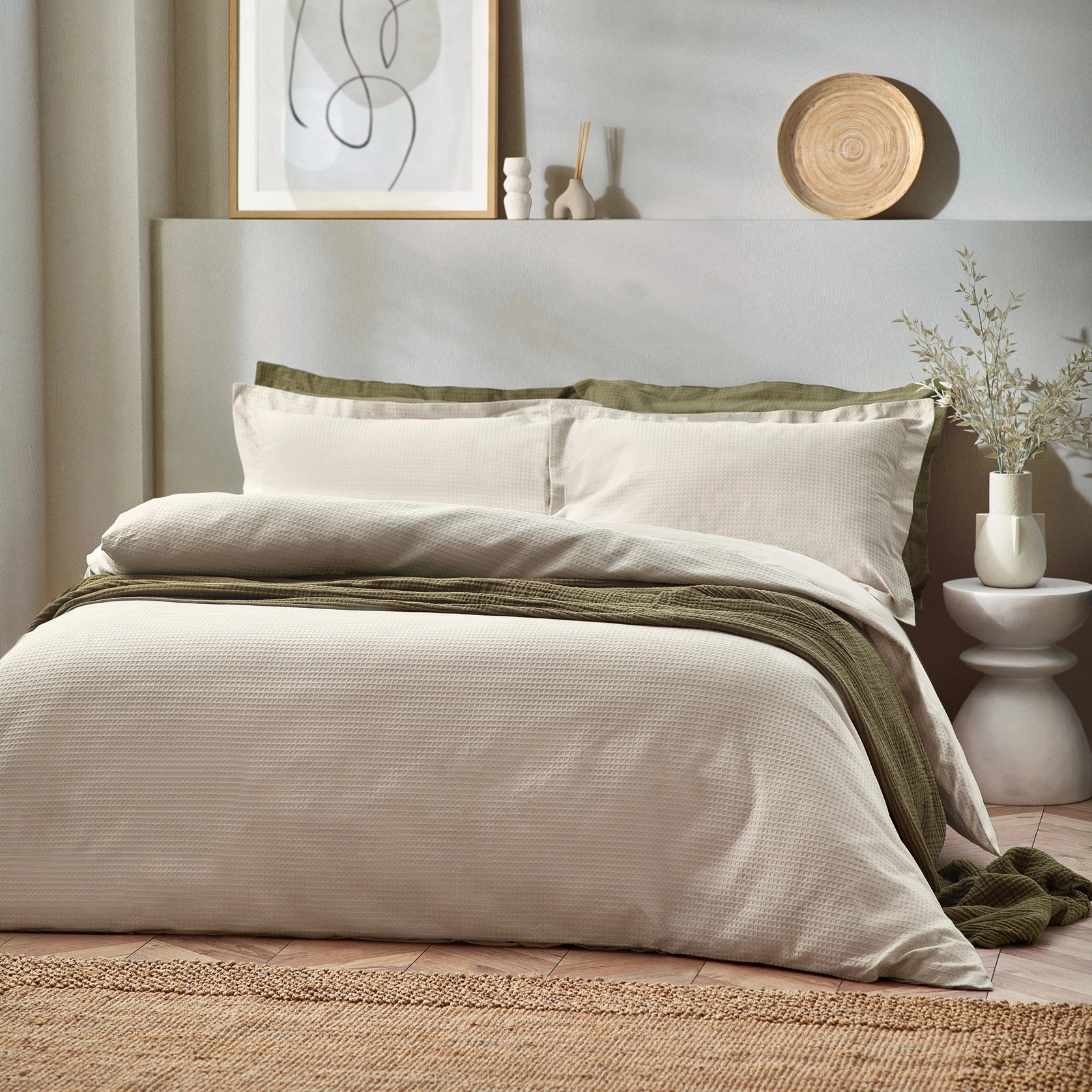 Waffle Textured 100% Cotton Duvet Cover Set Linen - King Size by Yard