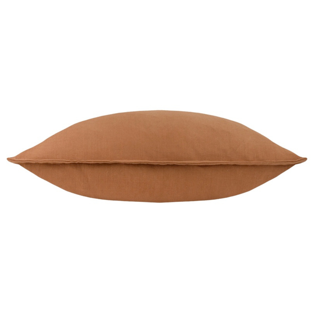 Slub Cotton Oxford Border Feather Filled Cushion Toffee - 50x50cm by Yard