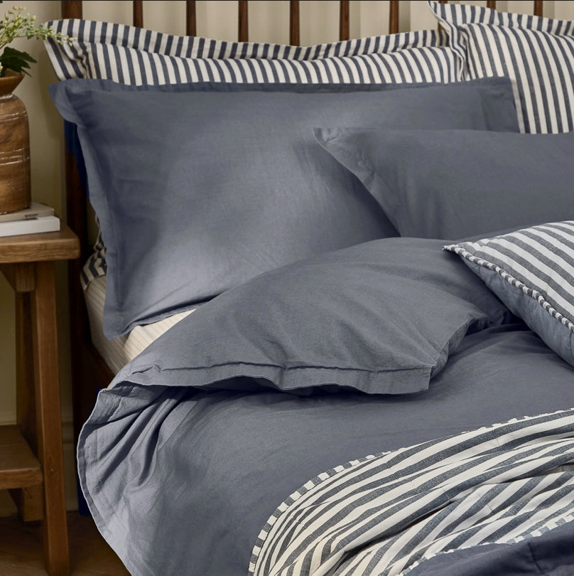 Hebden Washed Cotton Duvet Cover Set Denim Blue - King Size by Yard