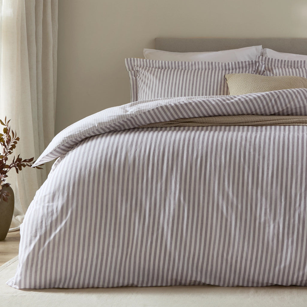 Hebden Mélange Stripe Cotton Duvet Cover Set Mauve - King Size by Yard
