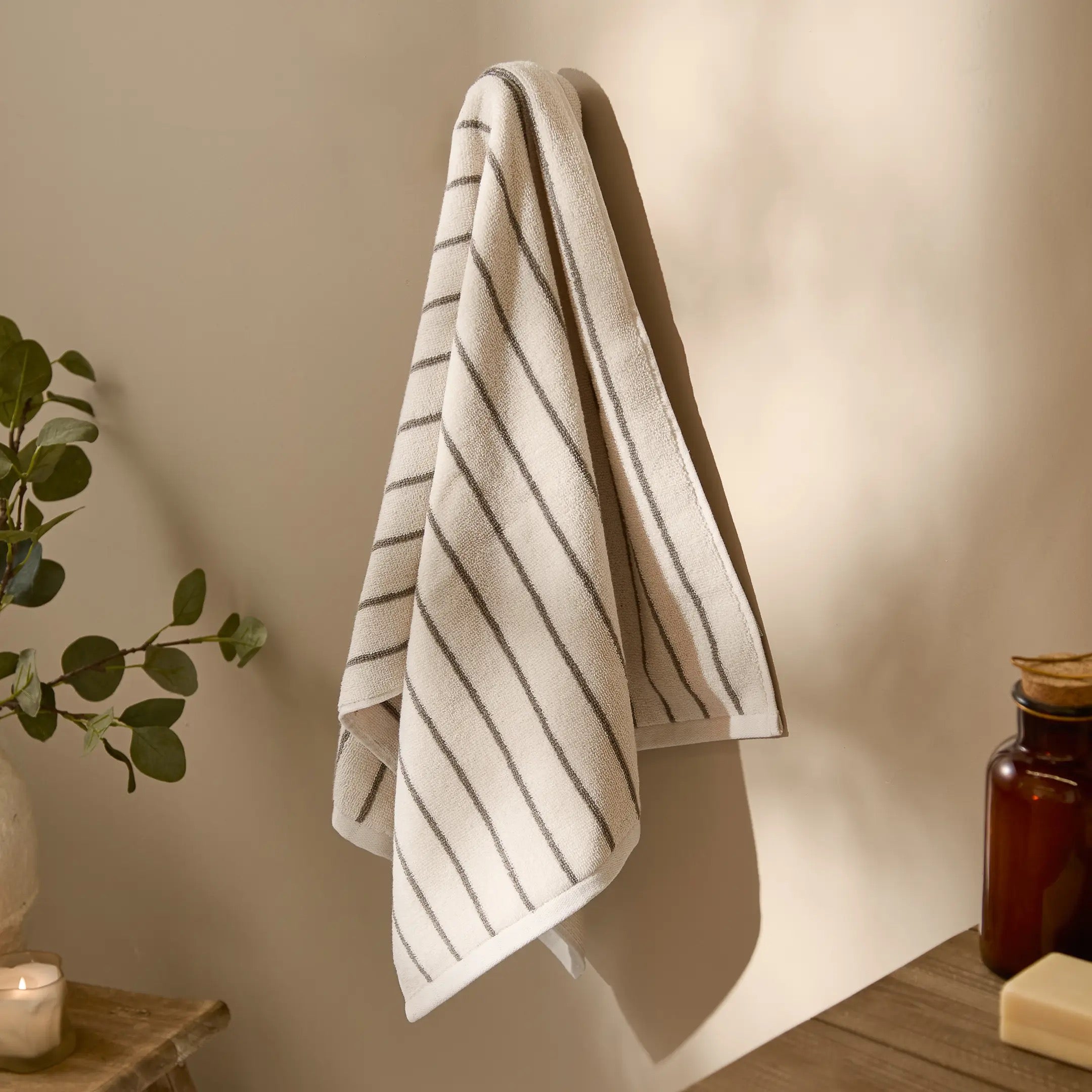 Hebden Narrow Stripe Cotton Hand Towel Mole by Yard