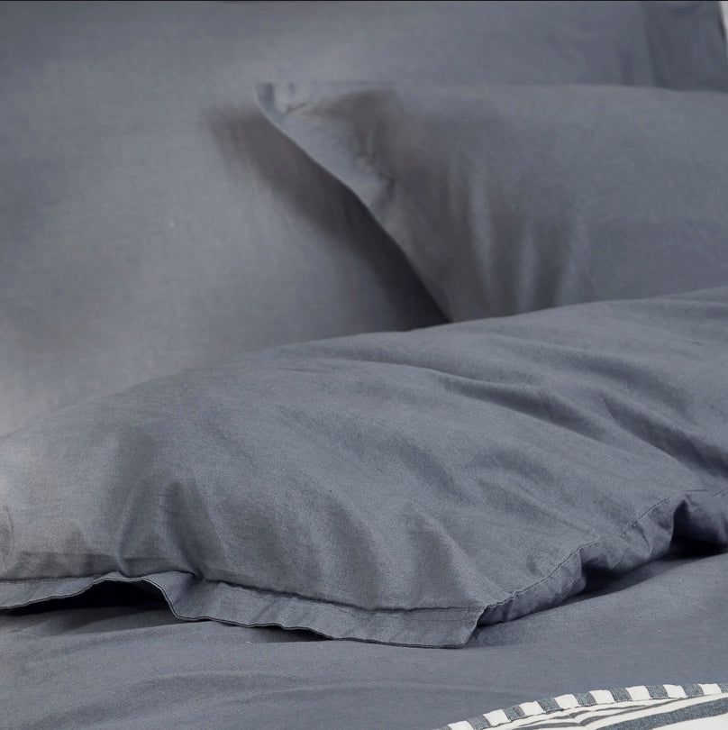 Hebden Washed Cotton Duvet Cover Set Denim Blue - King Size by Yard