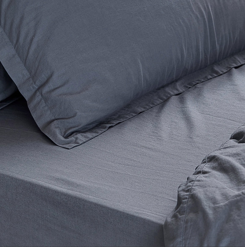 Hebden Washed Cotton Fitted Sheet Denim Blue - King Size by Yard