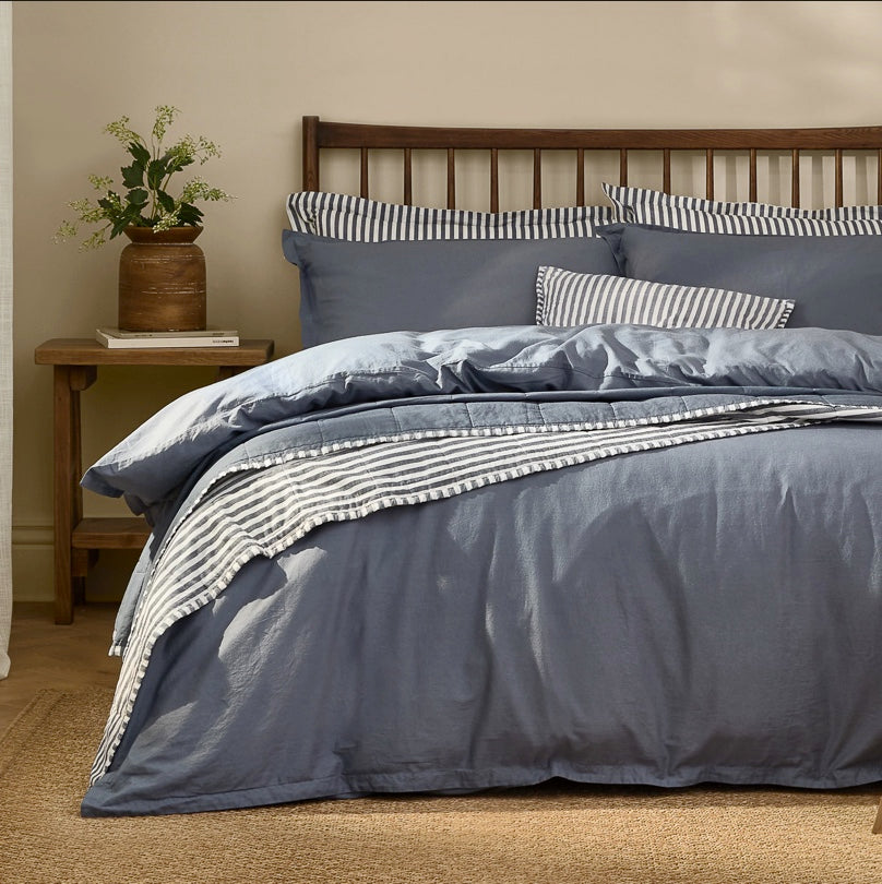 Hebden Washed Cotton Duvet Cover Set Denim Blue - King Size by Yard