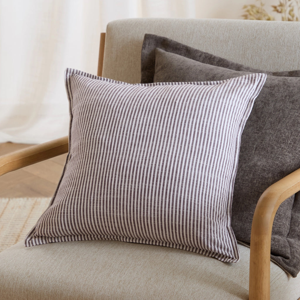 Truro Striped Cotton Cushion Chocolate by Yard