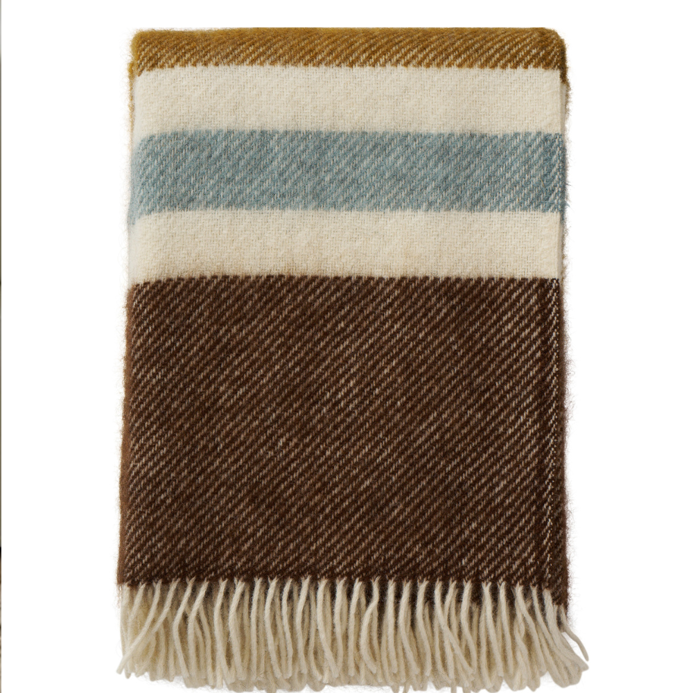 Walnut/Ochre Brushed Wool Multi Stripe Throw