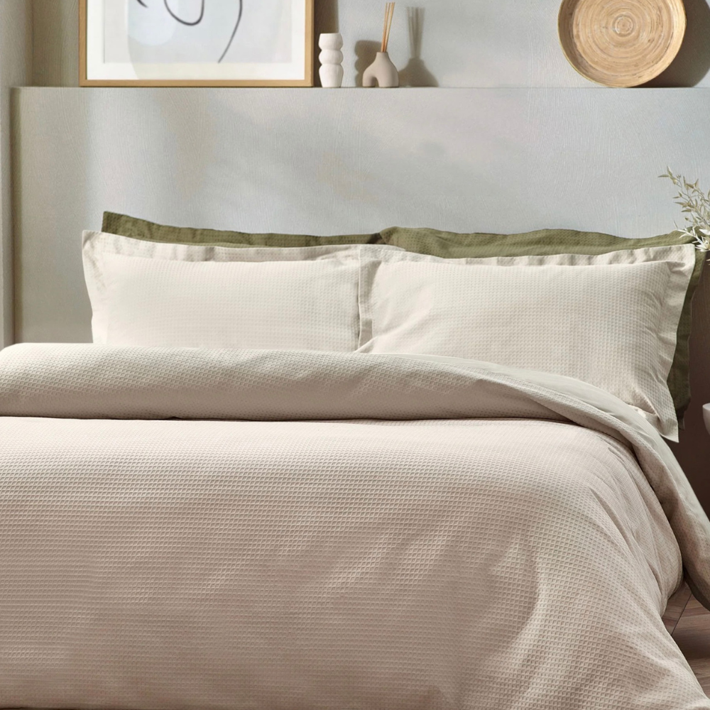 Waffle Textured 100% Cotton Duvet Cover Set Linen - King Size by Yard