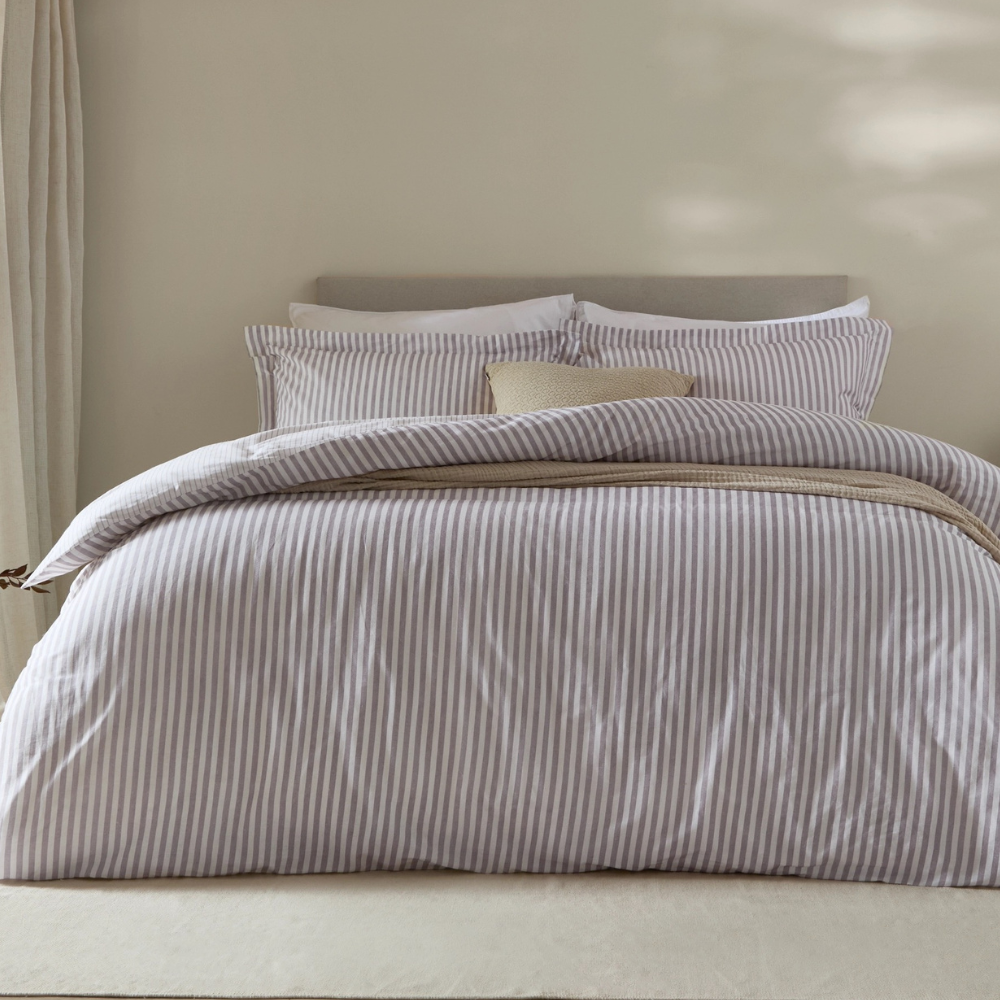 Hebden Mélange Stripe Cotton Duvet Cover Set Mauve - King Size by Yard