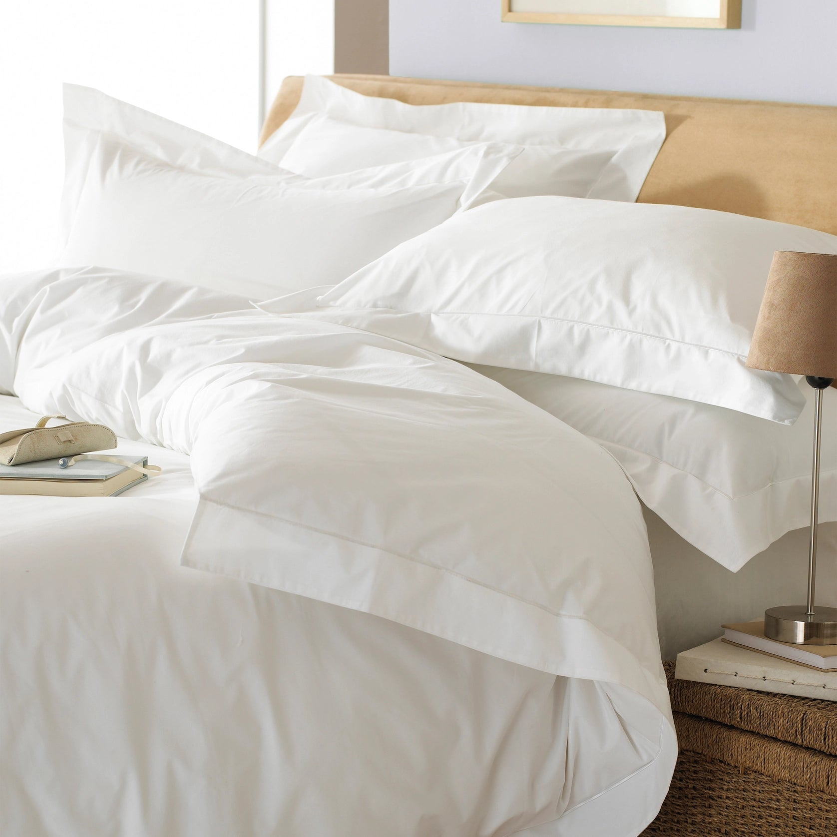 Oxford 200 Thread Count Border Panel 100% Cotton Duvet Cover Set White by Paoletti