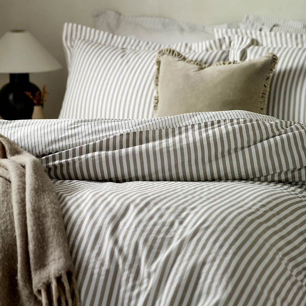 Hebden Mélange Stripe Cotton Duvet Cover Set Mole - King Size by Yard