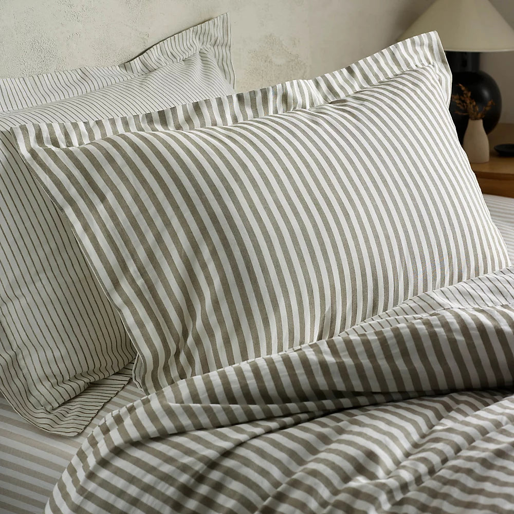 Hebden Mélange Stripe Cotton Duvet Cover Set Mole - King Size by Yard